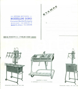Materiale pubblicitario d’epoca 1940 ca SEGRATE MI Macchine enologiche Dino BOZZELLINI di REDECESIO Illustrato 1