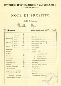 Oggetto da collezione cartaceo 1939 MILANO Istituto Istruzione Galileo FERRARIS Pagellina Ugo MORETTI 1