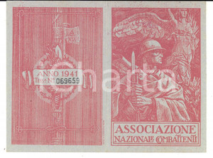 Oggetto da collezione cartaceo 1941 ALICE BELCOLLE Associazione Nazionale Combattenti  Tessera Carlo TORIELLI 1