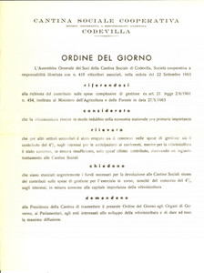 Documento originale, autentico 1963 CODEVILLA PV CANTINA SOCIALE COOPERATIVA Ordine del giorno assemblea 1