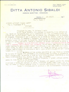 Manoscritto, lettera originale 1945 WW2 LIVORNO Zoccoli requisiti da repubblichini e tedeschi Antonio SIBALDI 1