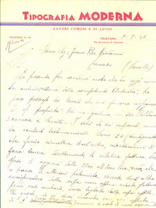 Documento originale, autentico 1946 VIGEVANO Tipografia MODERNA chiede la riparazione dei danni al locale 1