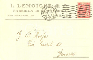 Cartolina originale da collezione 1915 MILANO Fabbrica di turaccioli LEMOIGNE & C. Cartolina commerciale FP VG 1