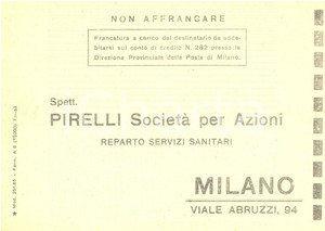 1954 MILANO Società per azioni PIRELLI Reparto Servizi Sanitari *Cartolina FG VG