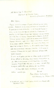 Autografo originale 1954 MILANO Paolo Ettore SANTANGELO invia opera a orientalista Franz ROSENTHAL 1