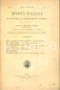 Giornale, rivista storica 1899 Alfredo BACCELLI Rivista Italiana Politica Agraria ANNO I FASCICOLO 1 1