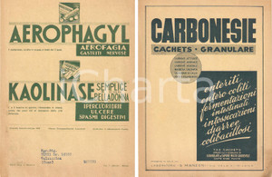 Materiale pubblicitario d’epoca 1938 MILANO Laboratorio MANZONI Farmaci Carbonesie AEROPHAGYL Kaolinase 1
