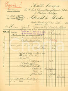 Documento originale, autentico 1923 BERLIN SociÃ©tÃ© Anonyme ALBRECHT & MEISTER Produits chromolithographiques 1