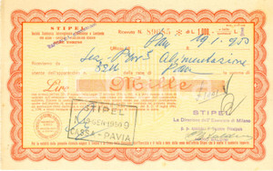 Documento originale, autentico 1950 PAVIA Ricevuta STIPEL per utilizzo apparecchio telefonico 1