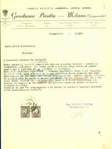 Documento originale, autentico 1946 GORGONZOLA MI Gerolamo PIROTTA non rimborsa merci danneggiate Documento 1