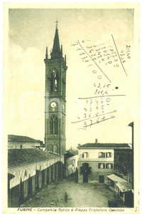 Cartolina originale da collezione 1935 FUBINE AL SANTA MARIA ASSUNTA Piazza CRISTOFORO COLOMBO DANNEGGIATA FP 1