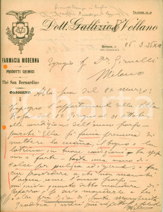 Documento originale, autentico 1936 GENOVA Farmacia Moderna GALLIZIO & VELLANO affitta appartamento Lettera 1