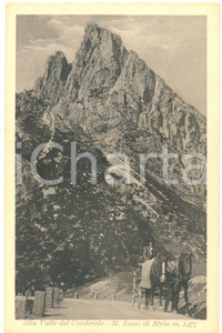 Cartolina originale da collezione 1930 ca VALLE DEL CORDEVOLE BL Calesse con Monte SASSO di STRIA ANIMATA FP NV 1