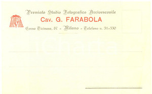Documento originale, autentico 1930 ca MILANO Cav. G. FARABOLA Studio Fotografico Arcivescovile Cartolina FP 1