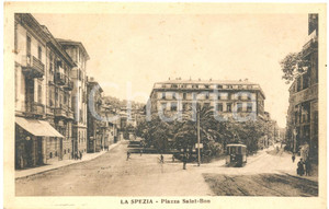 Cartolina originale da collezione 1930 LA SPEZIA Filobus in Piazza SAINT BON Cartolina postale FP VG 1