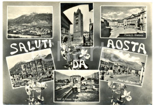 Cartolina originale da collezione 1960 AOSTA Vedutine campanile SANT ORSO resti Teatro Romano Cartolina FG VG 1
