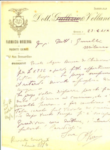 Documento originale, autentico 1941 GENOVA Dott. VELLANO Farmacia Moderna su affitto VILLA ROSA Lettera 1