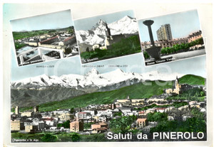 Cartolina originale da collezione 1959 PINEROLO TO Vedutine Caserma FENULLI e Piazza VITTORIO VENETO FG NV 1