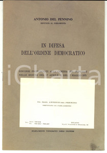 Libro, pubblicazione d epoca 1975 MILANO Antonio DEL PENNINO In difesa dell ordine democratico Ed. COLOMBO 1