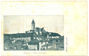 Cartolina originale da collezione 1900 CHIERI TO Case e chiesa di SAN GIORGIO Cartolina FP VG 1