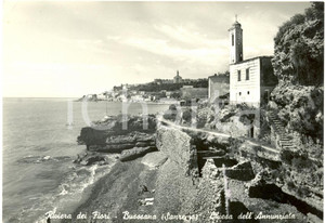 Cartolina originale da collezione 1961 BUSSANA IM Veduta RIVIERA DEI FIORI e chiesa DELL ANNUNZIATA ANIMATA 1
