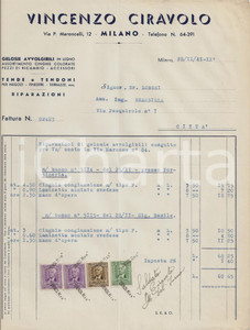Documento originale, autentico 1941 MILANO Ditta Vincenzo CIRAVOLO Gelosie avvolgibili Tende Fattura 1