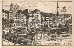 Cartolina originale da collezione 1910 ca SANTA MARGHERITA LIGURE GE Panorama porto Illustrata SEIDL Cartolina 1