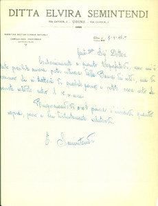 Documento originale, autentico 1940 UDINE WWII Elvira SEMINTENDI profumerie forniture militari Lettera 1