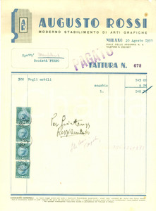Documento originale, autentico 1933 MILANO Augusto ROSSI Moderno stabilimento arti grafiche Fattura 1