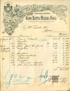Documento originale, autentico 1897 MARIANO COMENSE Giovanni Battista MAURI & Figli botanici Real Casa Fattura 1