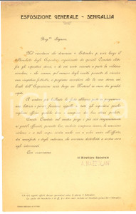 Manoscritto, lettera originale 1904 SENIGALLIA AN Festival e Lotteria all ESPOSIZIONE GENERALE Lettera 1