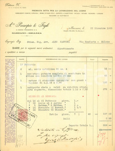 Documento originale, autentico 1925 BARZANO  LC Lavorazione legno PROSERPIO & FIGLI Fattura commerciale 1