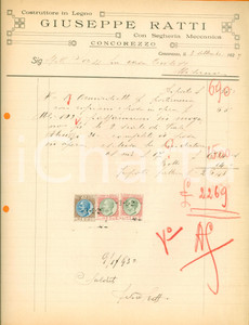 Documento originale, autentico 1929 CONCOREZZO MB Costruttore Giuseppe RATTI segheria meccanica Fattura 1