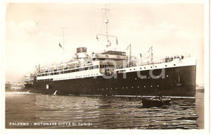 Cartolina originale da collezione 1938 PALERMO Motonave CITTA  DI TUNISI al porto MARINA MERCANTILE Cartolina FP 1