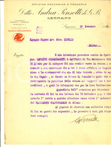 Documento originale, autentico 1931 LEGNANO MI Ditta Andrea PENSOTTI Officina meccanica e fonderia Lettera 1