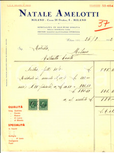 Documento originale, autentico 1932 MILANO Natale AMELIOTTI Olii puri d oliva fattura commerciale 1