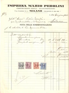 Documento originale, autentico 1942 MILANO Impresa Mario PEROLINI Costruzioni edili Manutenzioni Fattura 1