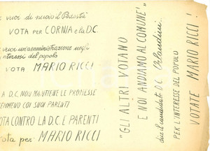 Materiale pubblicitario d’epoca 1951 PAVULLO NEL FRIGNANO MO Elezioni Mario RICCI partigiano vs Italo CORNIA 1