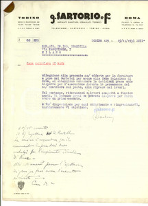 Documento originale, autentico 1938 TORINO Preventivo Ditta G. SARTORIO e Figlio per Casa Salesiana di NAVE 1