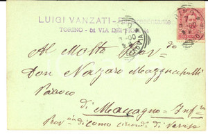 Cartolina originale da collezione 1900 TORINO Luigi VANZATI al parroco don Nazaro MAZZUCCHELLI Cartolina 1