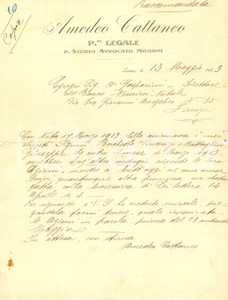 Documento originale, autentico 1913 LUINO VA Amedeo CATTANEO procuratore legale per studio Avvocato MORONI 1