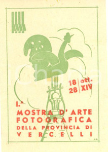 Documento originale, autentico 1936 VERCELLI Prima mostra arte fotografica Etichetta ILLUSTRATA 1