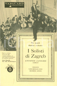 Materiale pubblicitario d’epoca 1958 NEW YORK I solisti di ZAGREB Antonio JANIGRO Volantino ILLUSTRATO 1