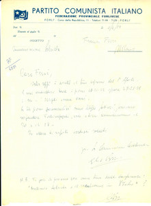 Autografo originale 1954 FORLI  PCI Elio ROSSI commemorazioni Antonio LABRIOLA Lettera AUTOGRAFA 1