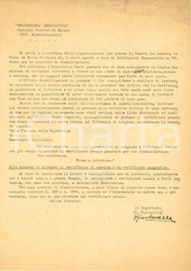 Documento originale, autentico 1950 ca MILANO Solidarietà Democratica Ufficio Riabilitazione Odoardo FONTANELLA 1