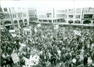 Fotografia d epoca originale 1986 BASILEA SVIZZERA Manifestazione contro disastro fabbrica SANDOZ Foto 1