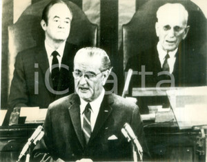 Fotografia d epoca originale 1962 USA Presidente Lyndon B. JOHNSON durante un discorso Foto bassa qualitÃ 1