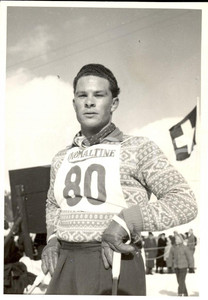 Fotografia d epoca originale 1950 ca SWITZERLAND Campionati SCI ALPINO Ritratto di Alex KALTENBRUNNER Foto 1