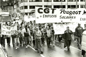 Fotografia d epoca originale 1993 COLMAR F Operai PEUGEOT MULHOUSE manifestazione sindacale CGT Fotografia 1