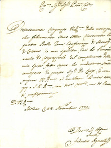 Documento originale, autentico 1772 MILANO Stampatore Federico AGNELLI invia volumi a Michelangelo BRUNASSO 1